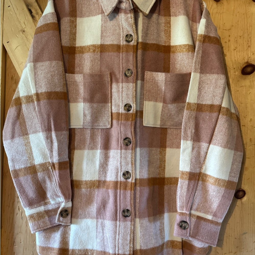Bardot Pink and Tan Plaid Shacket